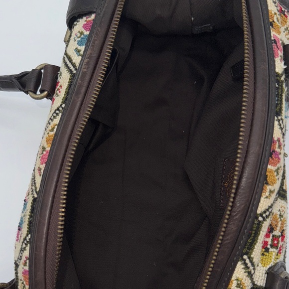 Anthropologie Nest Cross Stitch Embroidery Purse Bag Satchel Leather Handles - Picture 10 of 10